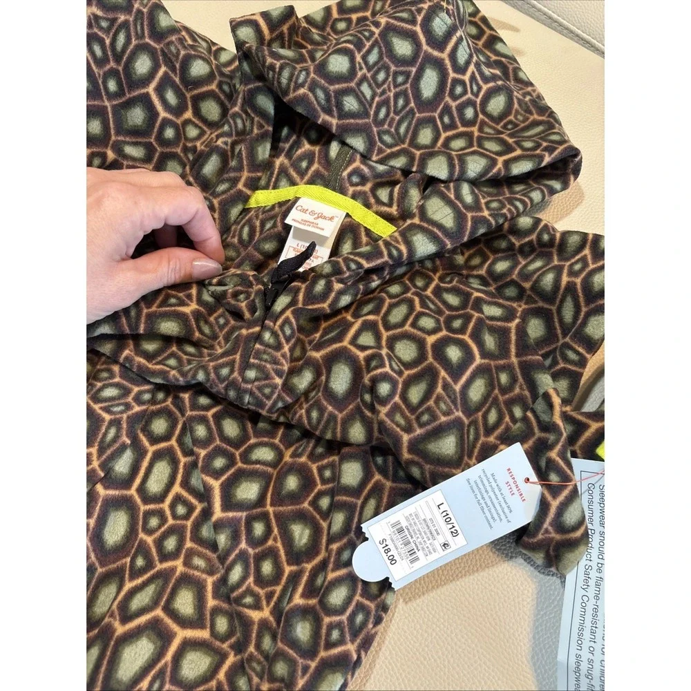 Boys Large (10/12) Cat & Jack Dinosaur One Piece Hooded Pajamas Sleepwear NWT